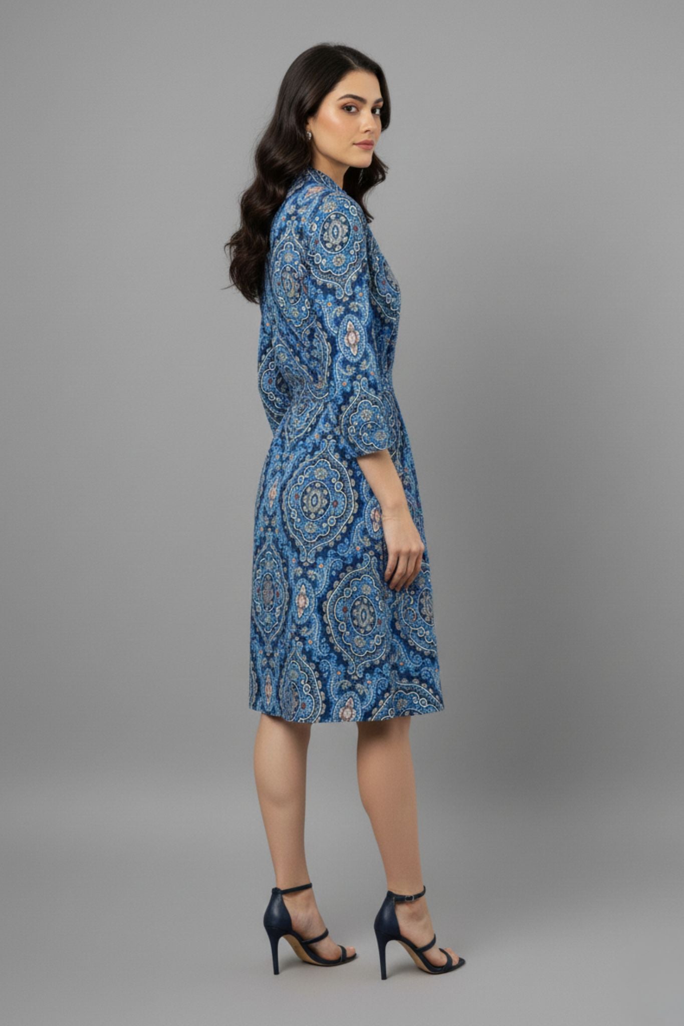 Blue Paisley Collared Midi Dress
