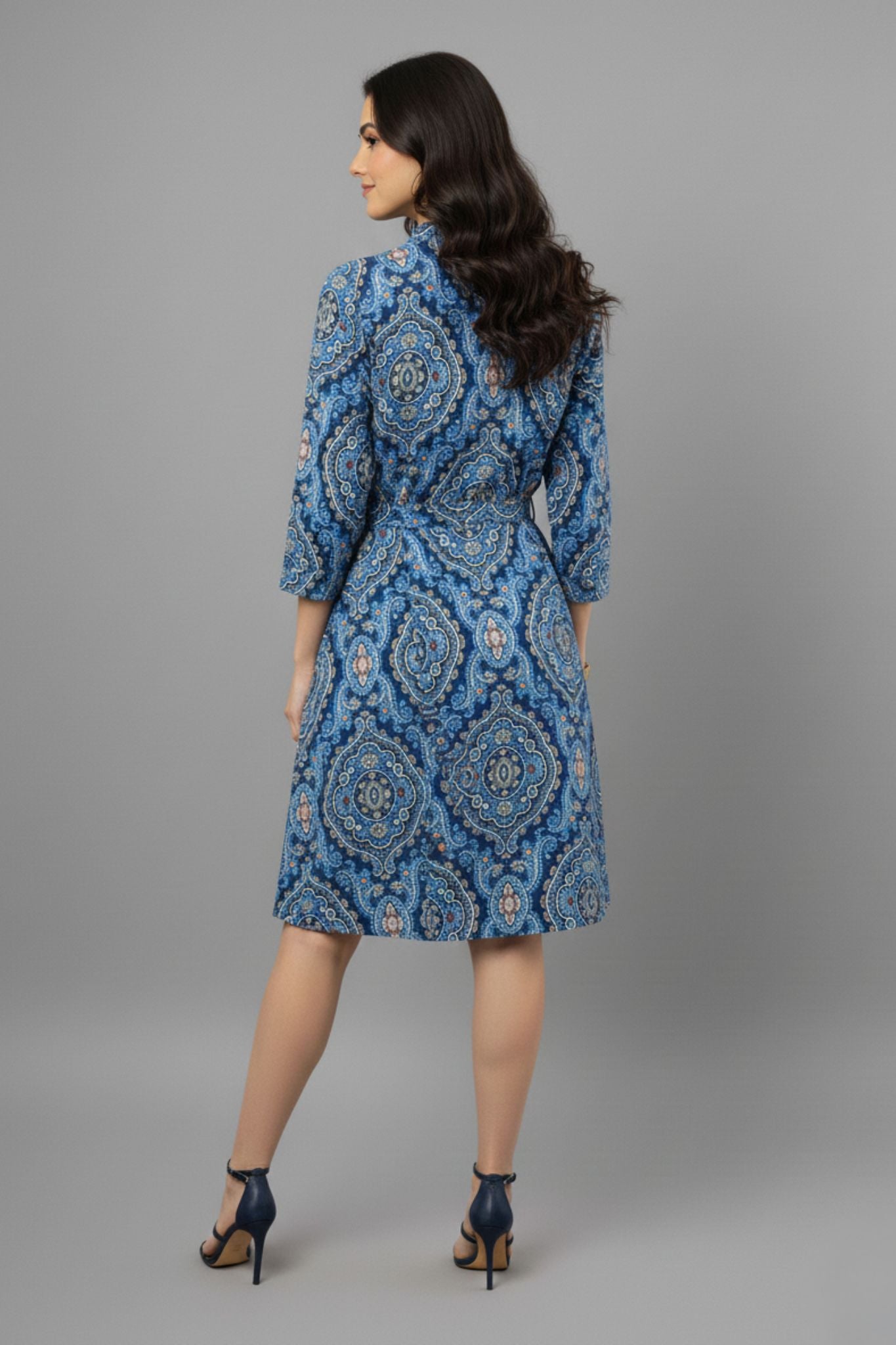 Blue Paisley Collared Midi Dress