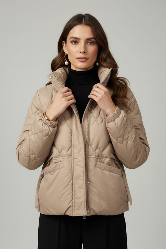 Diamond-Stitch Quilted Beige Jacket
