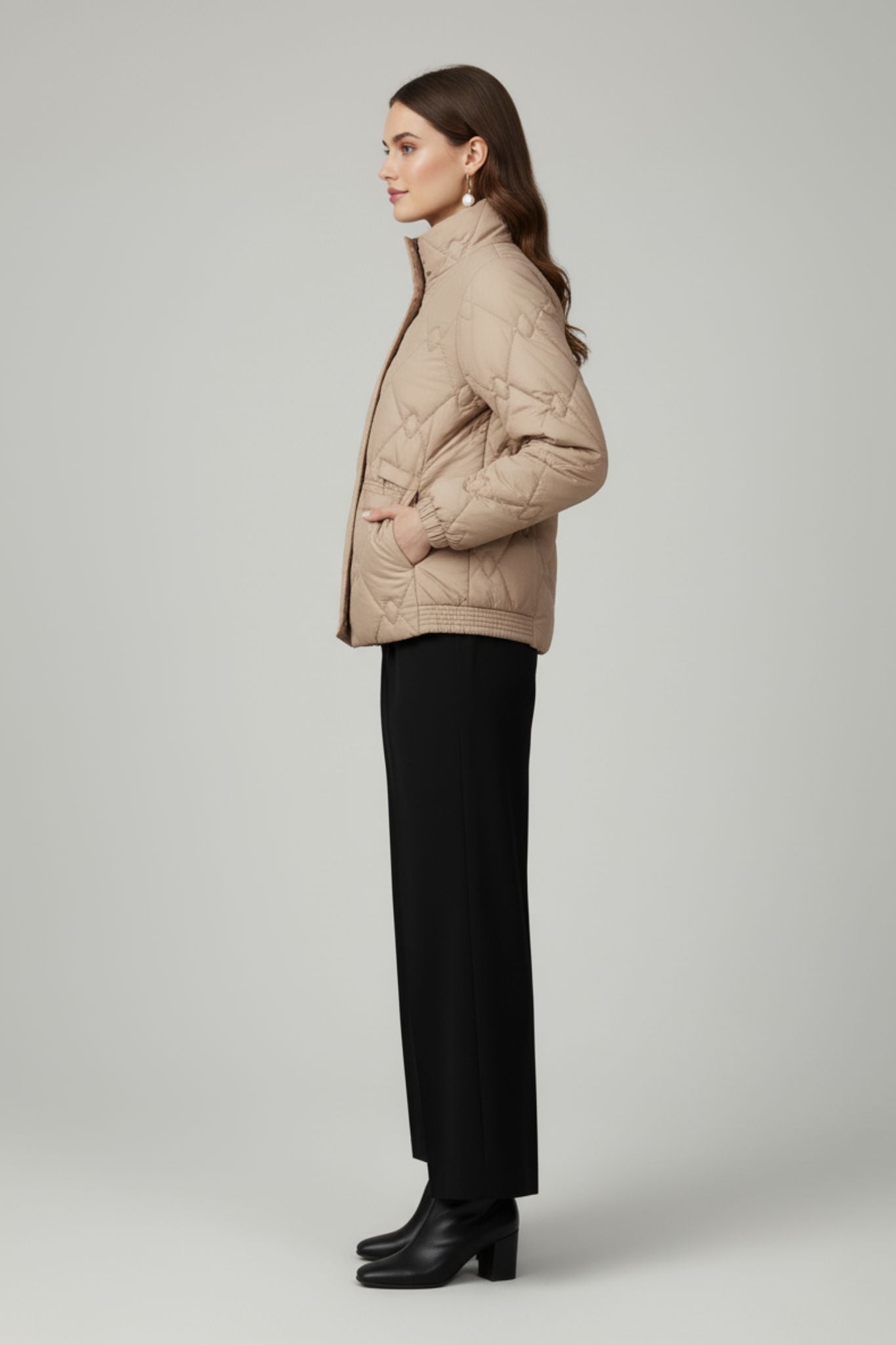 Diamond-Stitch Quilted Beige Jacket