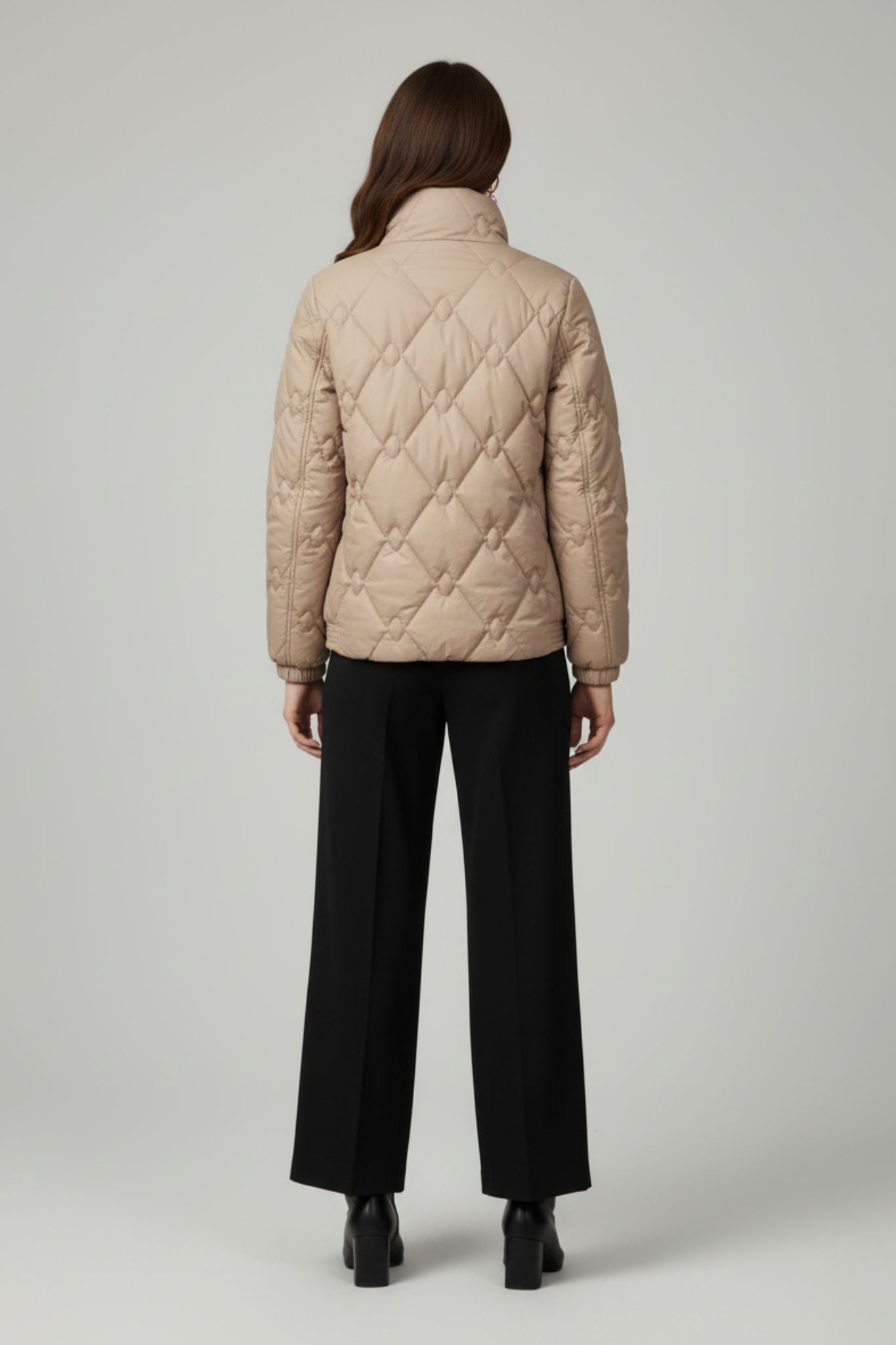 Diamond-Stitch Quilted Beige Jacket