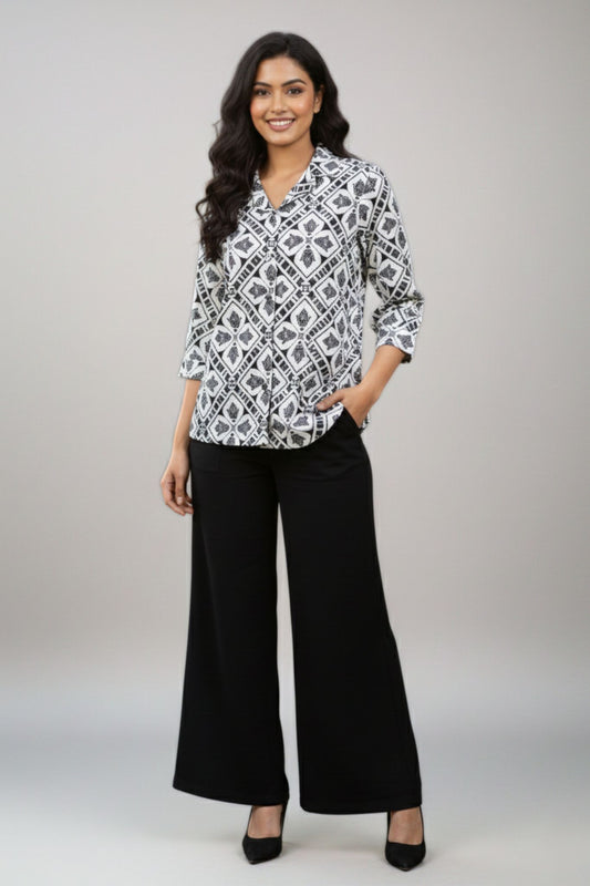 Minimal White Printed Shirt