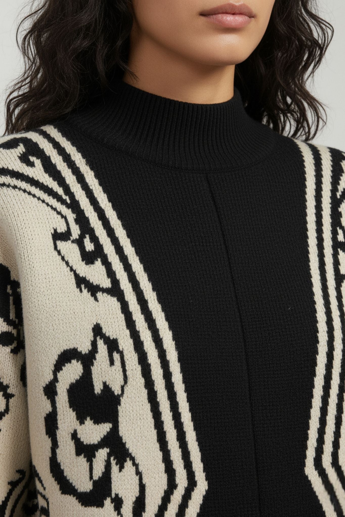 Baroque Black Mock Neck Sweater
