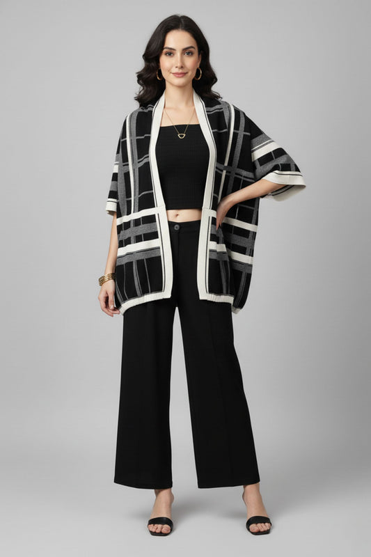 Bold Grid Pattern Monochrome Shrug