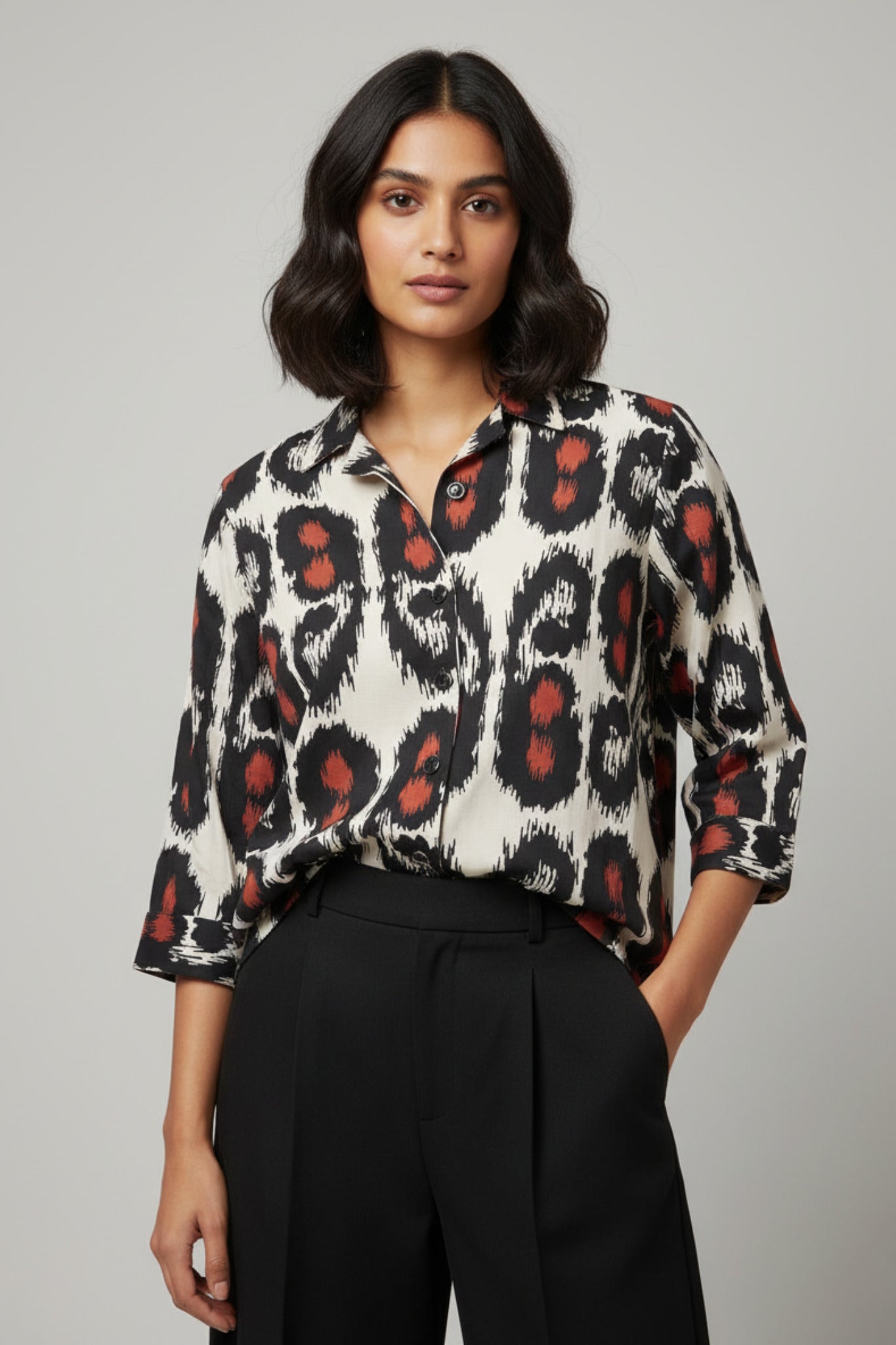 Printed Shirt Collar Top