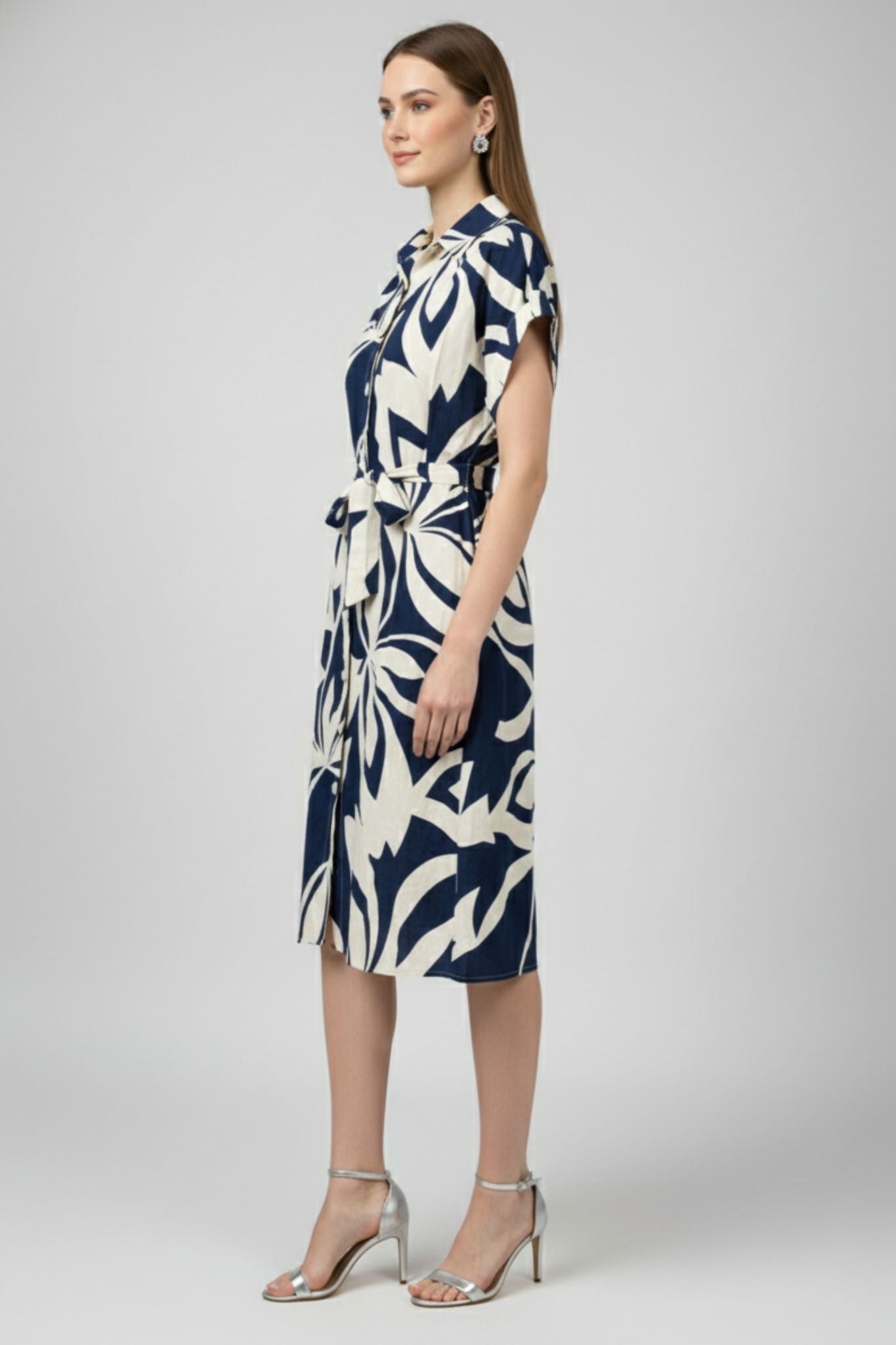 Abstract Floral Shirt Dress - Navy | Viscose Blend