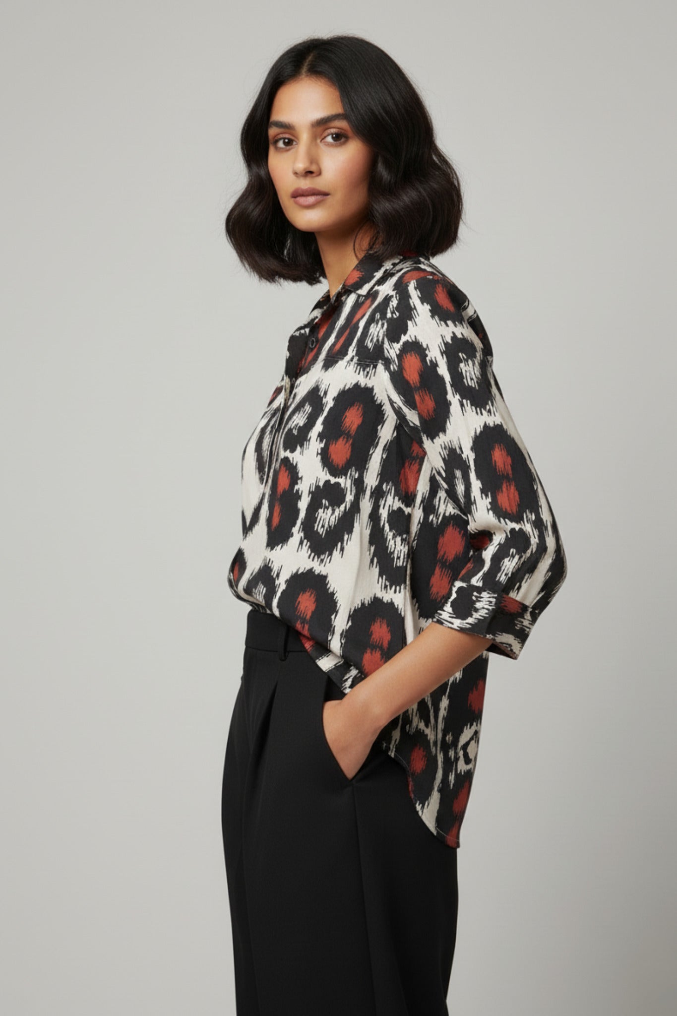 Printed Shirt Collar Top