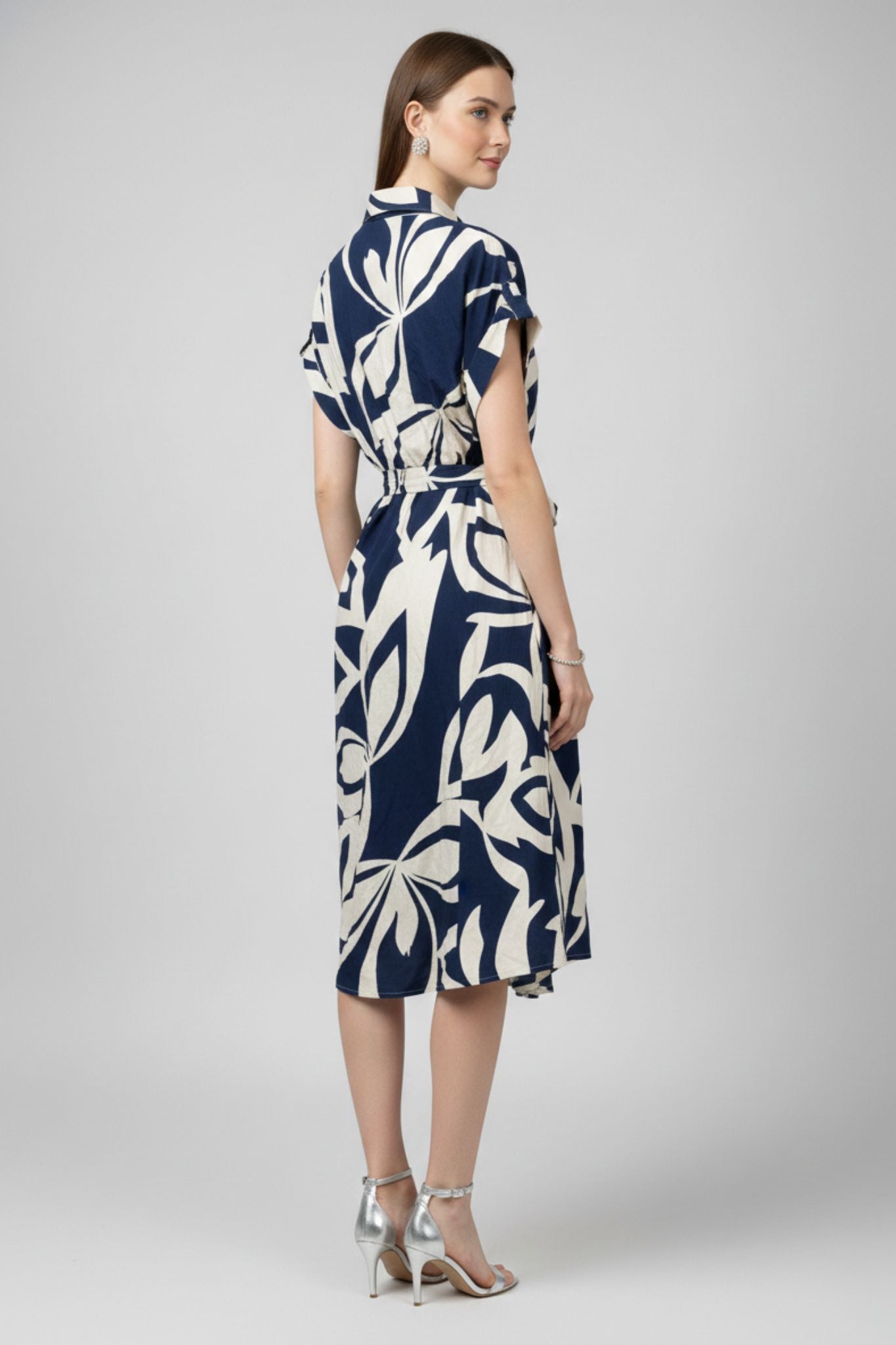 Abstract Floral Shirt Dress - Navy | Viscose Blend