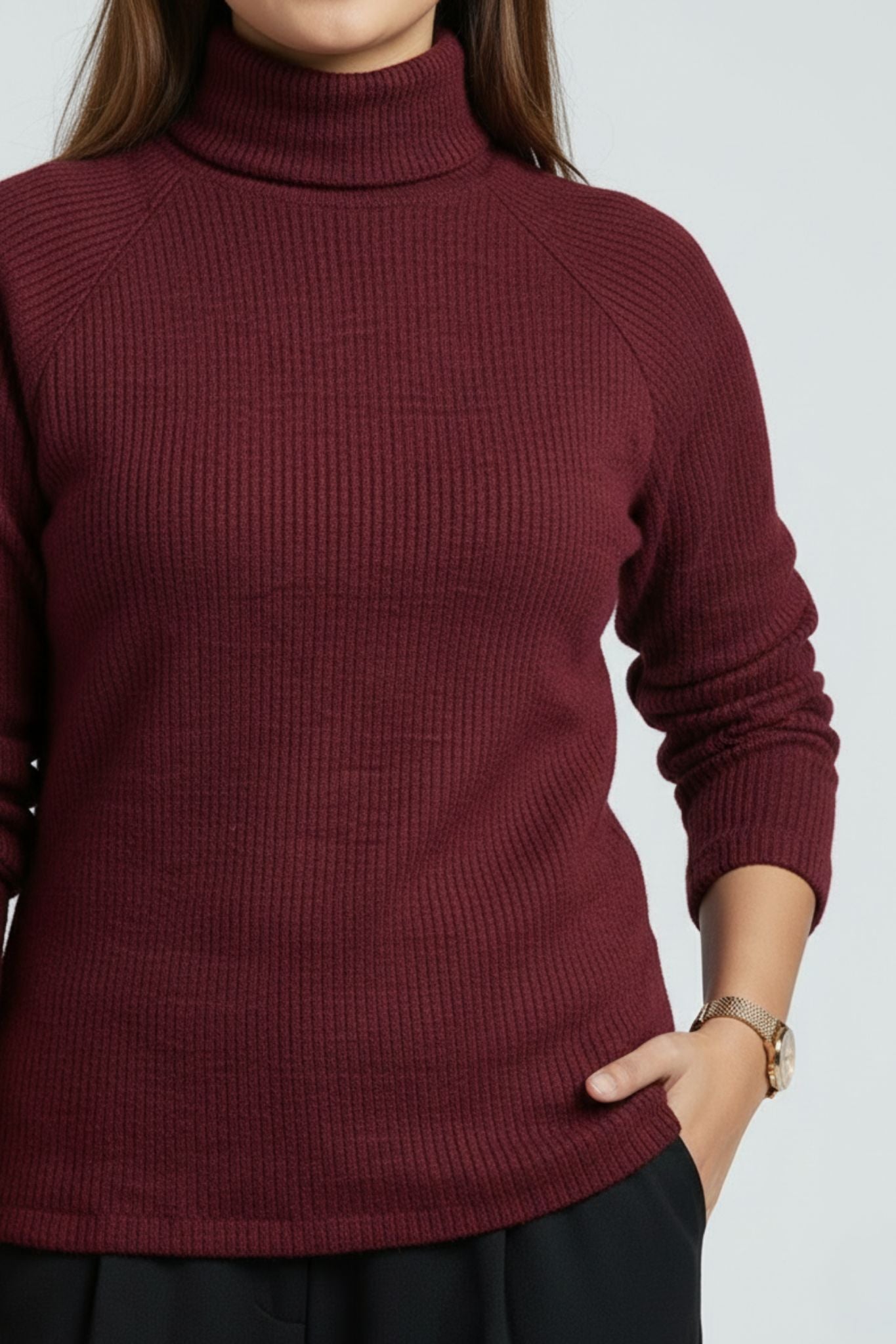 Meera Maroon Turtleneck Top
