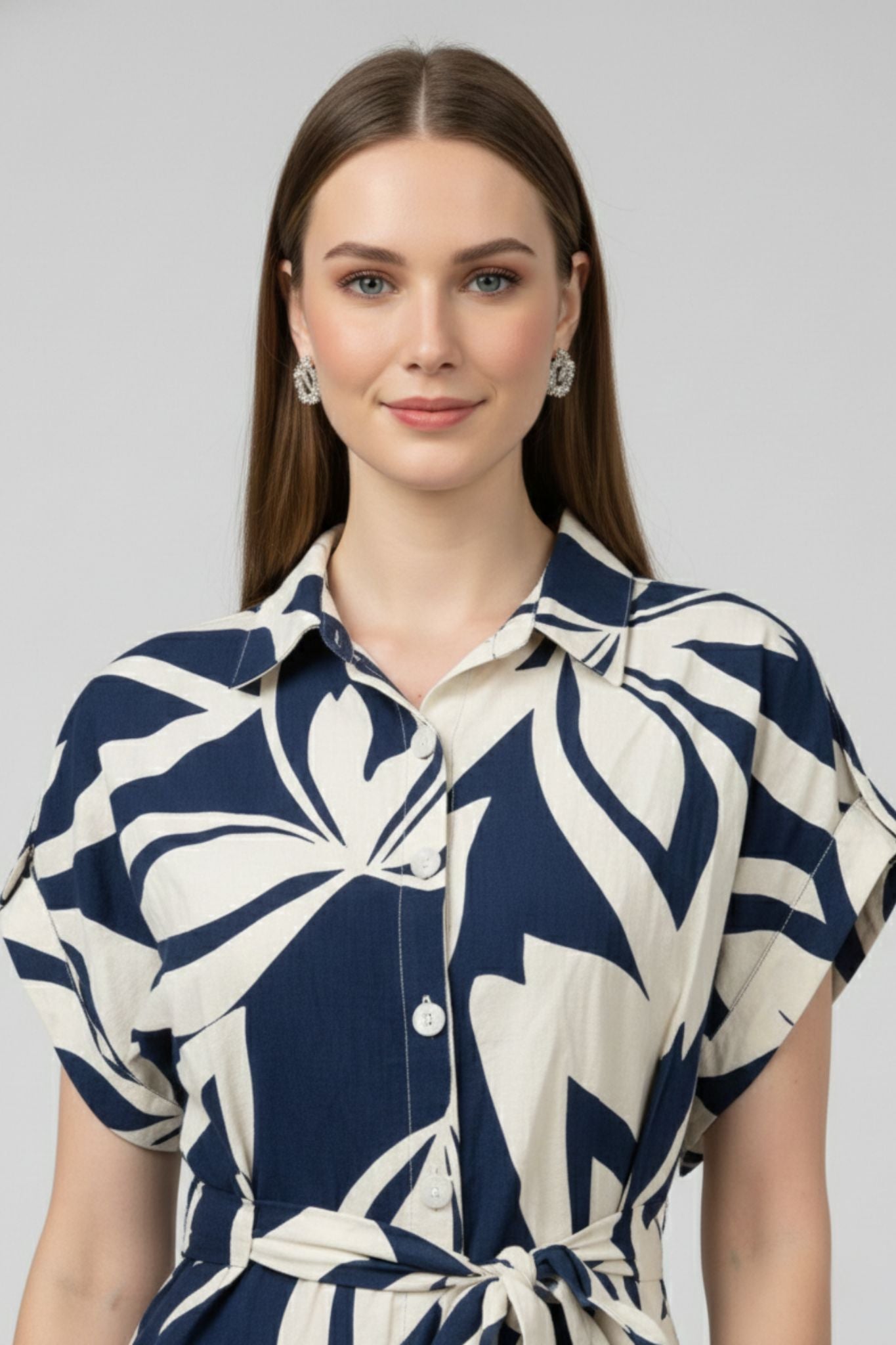 Abstract Floral Shirt Dress - Navy | Viscose Blend