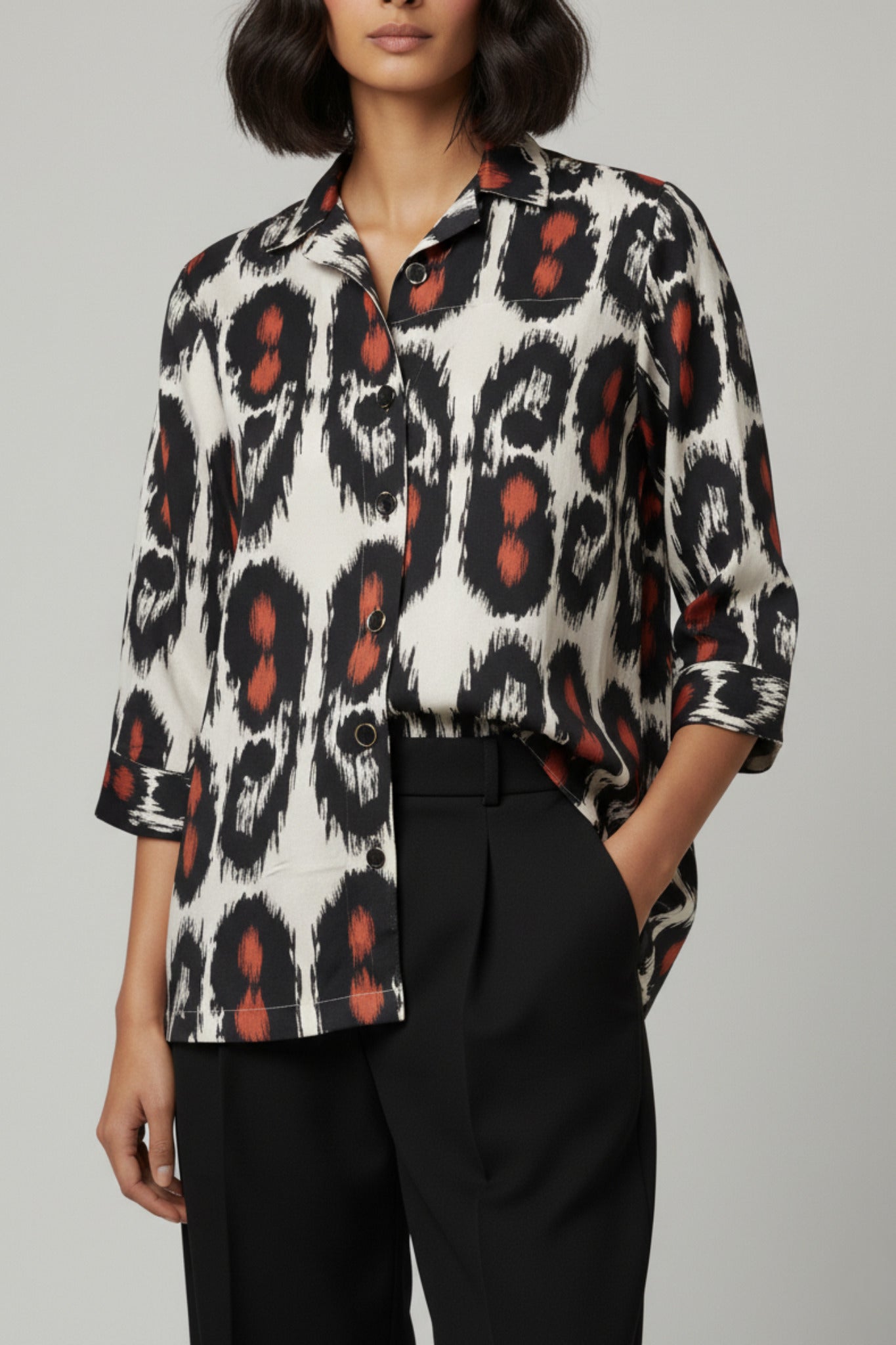 Printed Shirt Collar Top