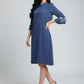 Mandarin Collar Embroidered Sleeve Dress – Blue | Viscose