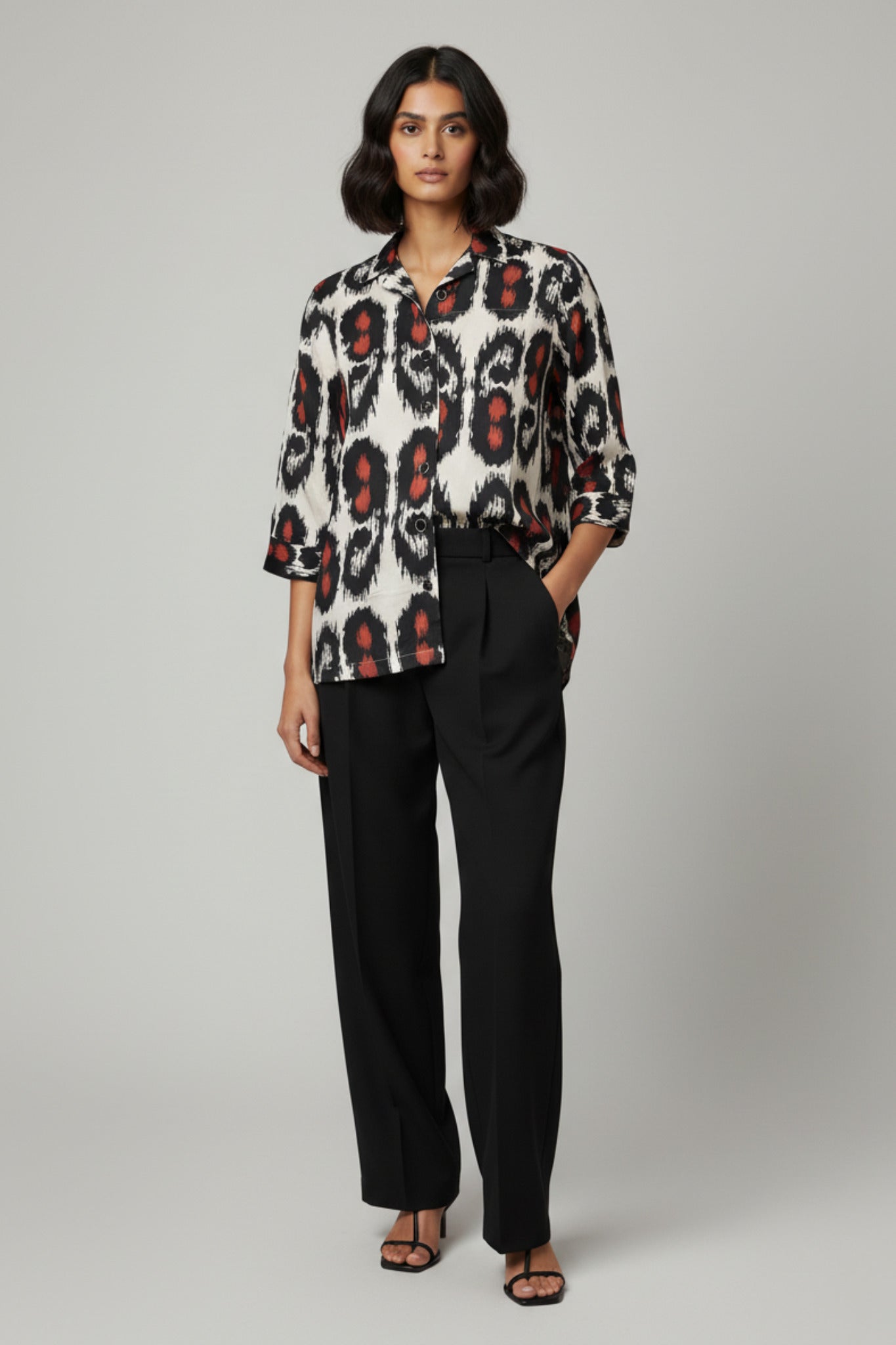 Printed Shirt Collar Top