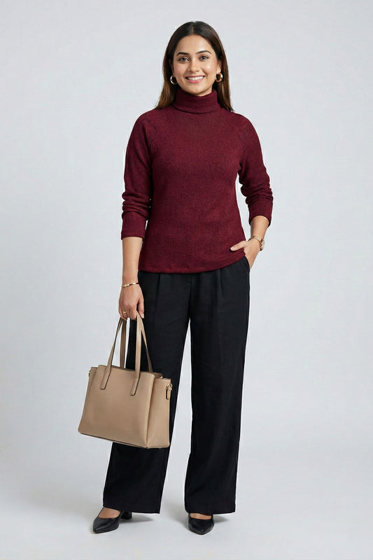 Meera Maroon Turtleneck Top