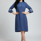 Mandarin Collar Embroidered Sleeve Dress – Blue | Viscose