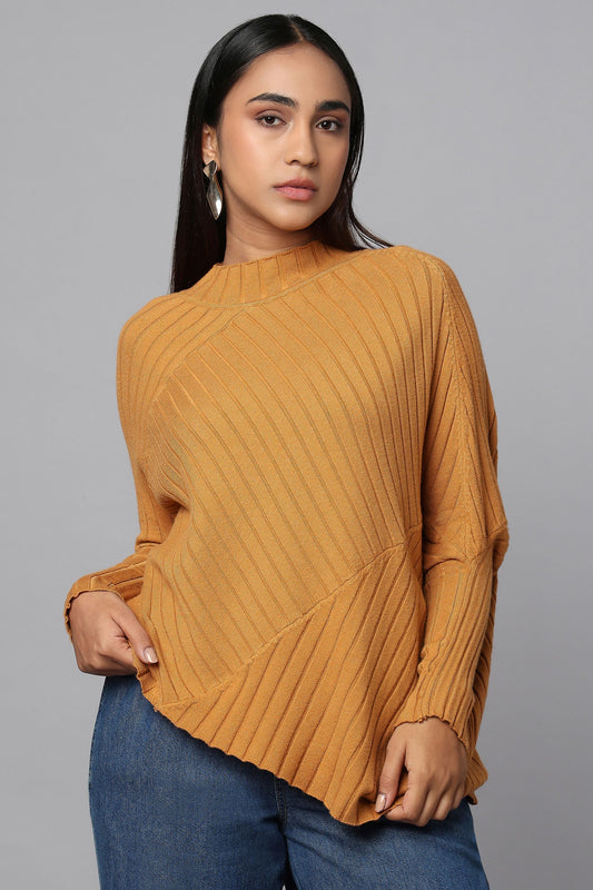Effortlessly Chic Asymmetrical Sweater - Ocher