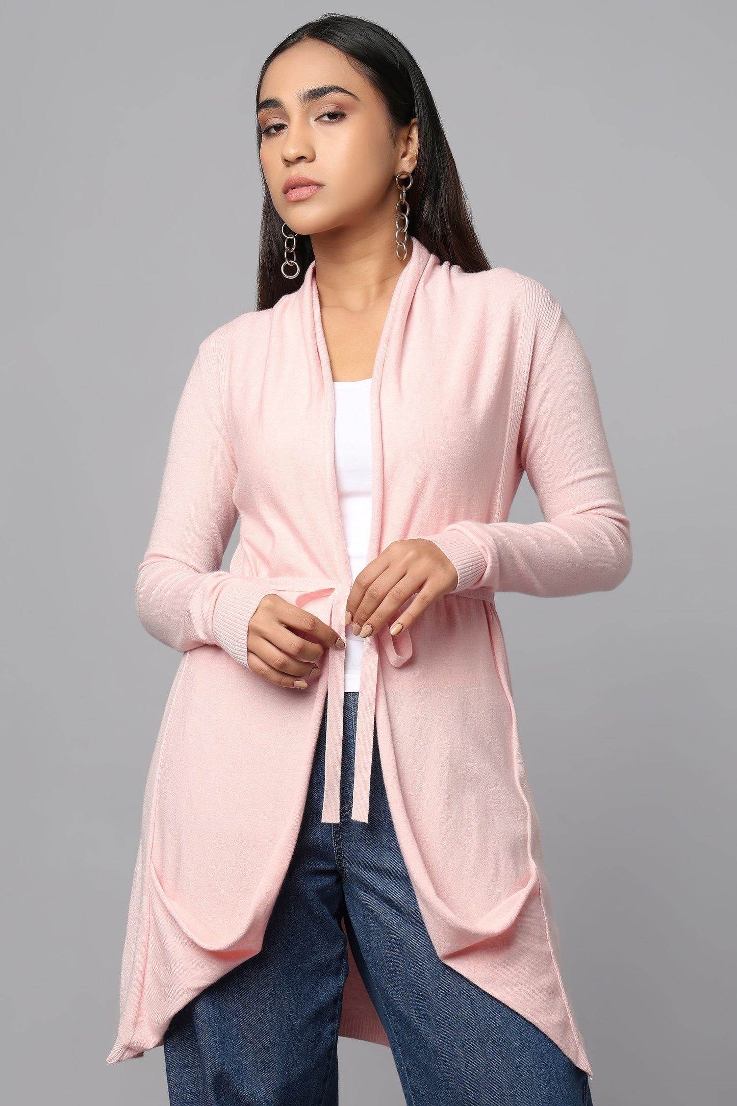 Versatile Belted Knitwear - Pink