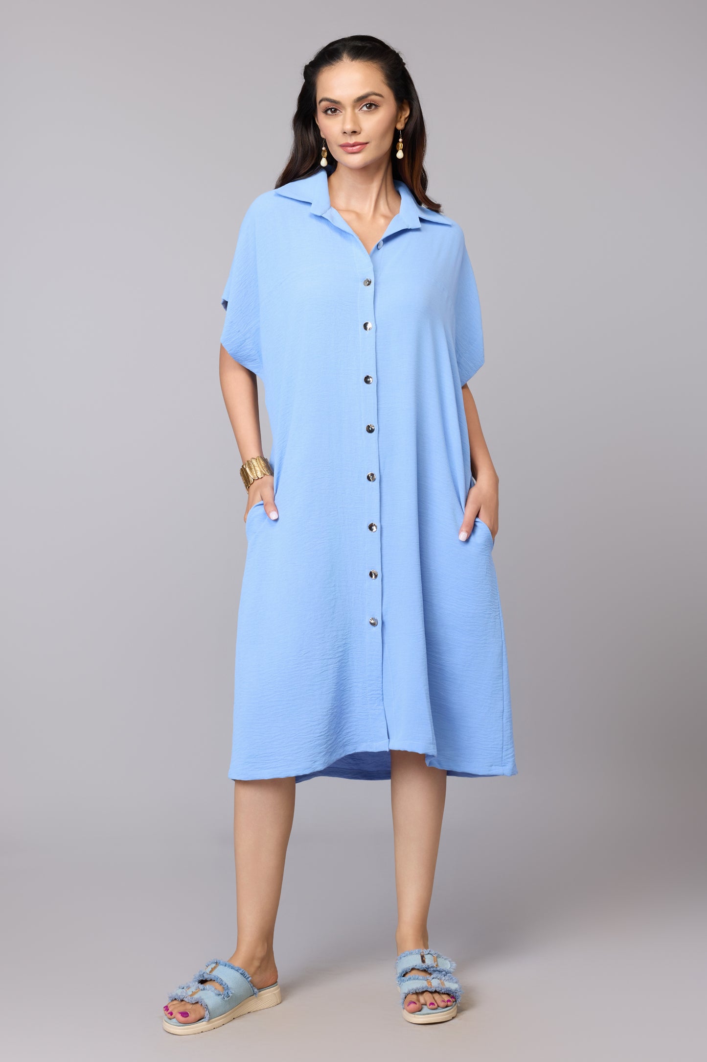 Sky Blue Shirt Dress