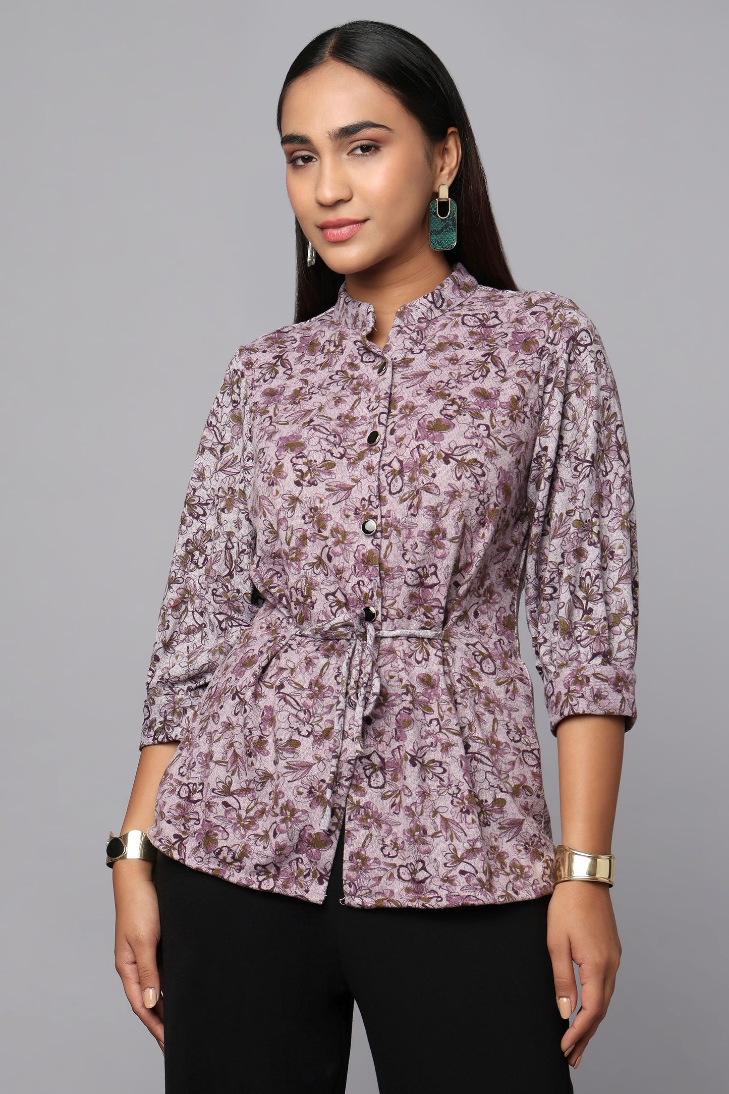 Floral Waist-Tie Shirt Top