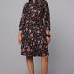 Black Printed Tie-Waist Shirt Dress