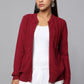 Knit Zip-Front Maroon Sweater with Pocket Detail