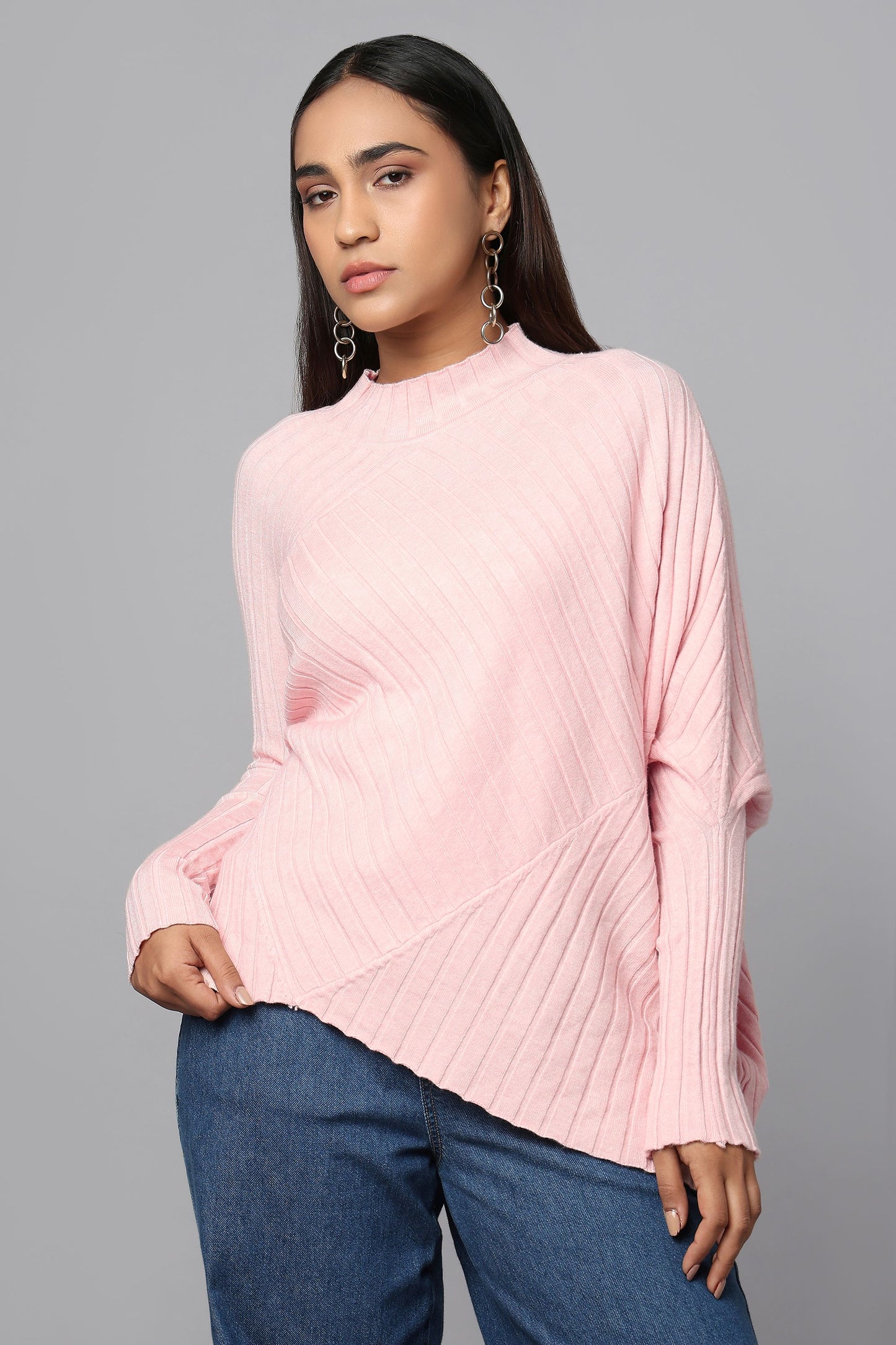 Effortlessly Chic Asymmetrical Sweater - Pink