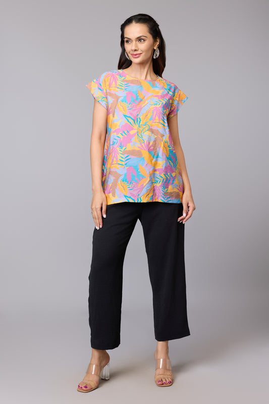 Tropical Printed Cap Sleeve Top – Multi | Viscose Blend