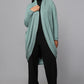 Longline Knit Sweater with Draped Hem - Sage