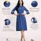 Mandarin Collar Embroidered Sleeve Dress – Blue | Viscose