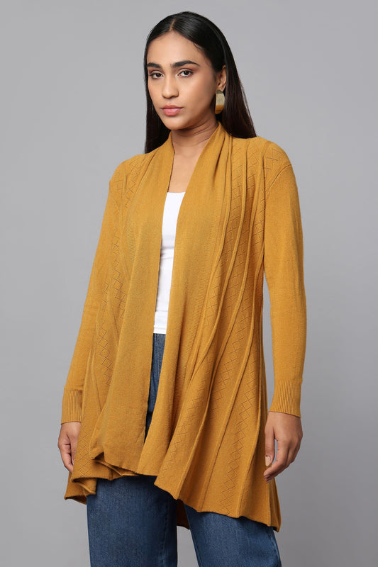 Diamond Knit Longline Cardigan - Ocher
