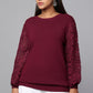 Lace Sleeve Maroon Knit Sweater