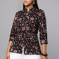 Black Printed Waist-Tie Shirt Top