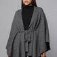 Belted Cape Sweater with Flared Hem - Black