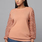 Lace Sleeve Pink Knit Sweater