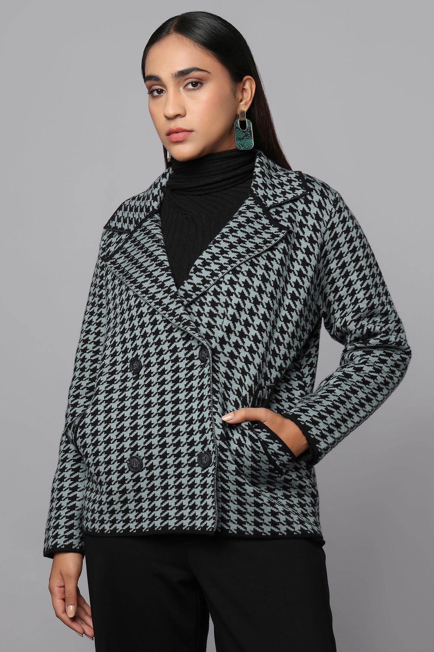 Houndstooth Heritage Green Knit Jacket