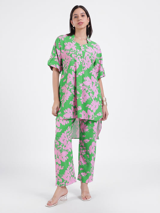 Green Floral Print Co-Ord Set