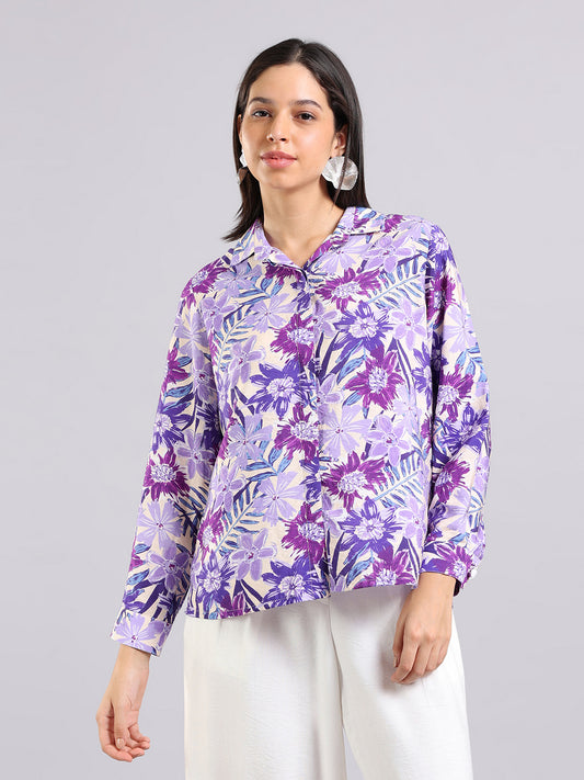 Tropical Floral Print Button-Down Shirt