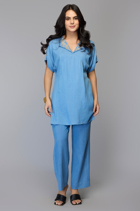 Soft Blue Lyocell Denim Trouser