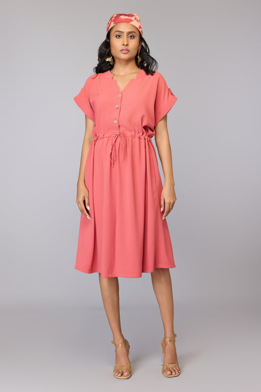 Casual Pink Drawstring Dress