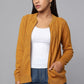 Knit Zip-Front Ocher Sweater with Pocket Detail