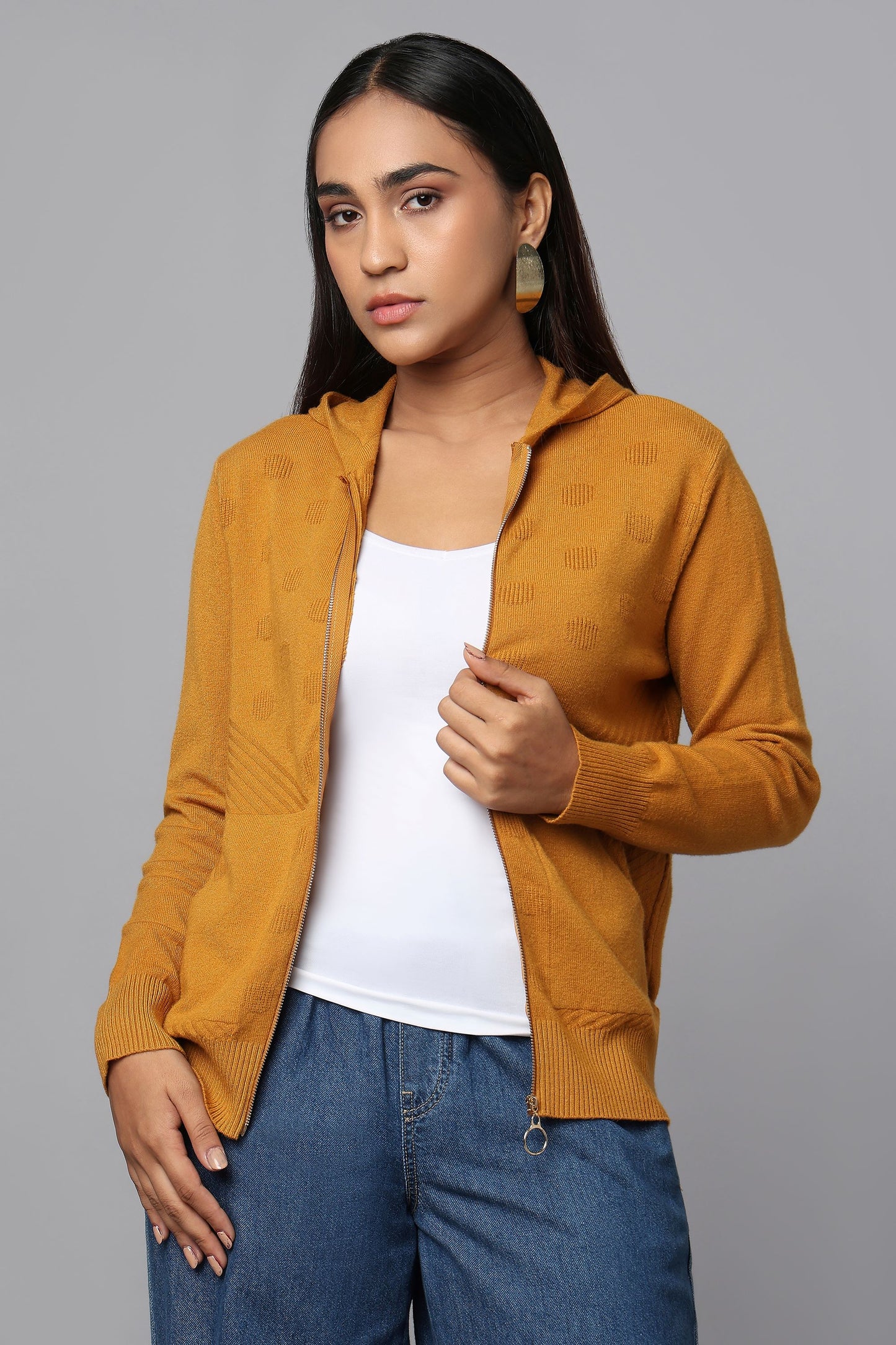 Hoodie Ocher Knit Sweater