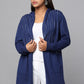 Hooded Embellished Longline Cardigan - Blue