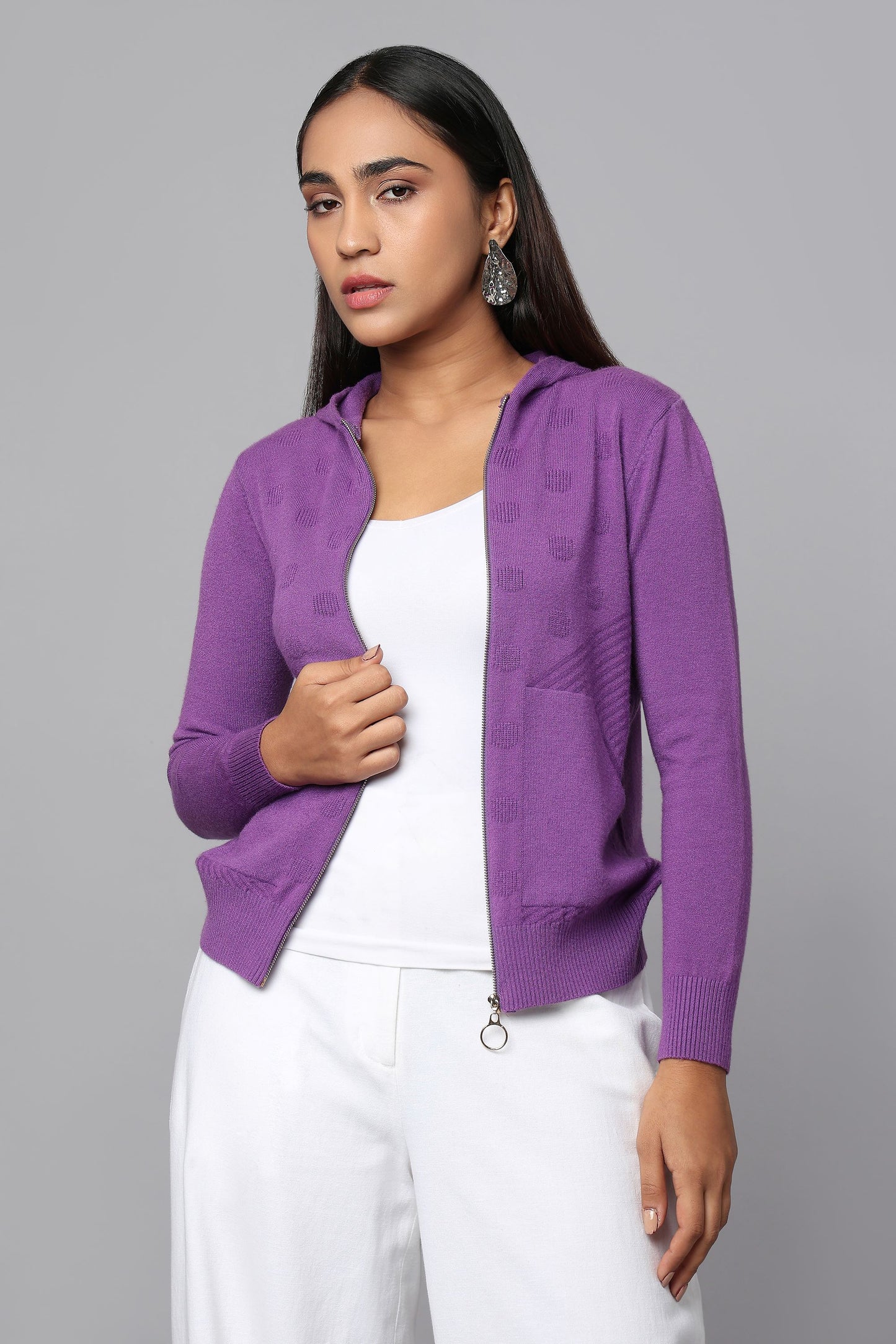 Hoodie Purple Knit Sweater