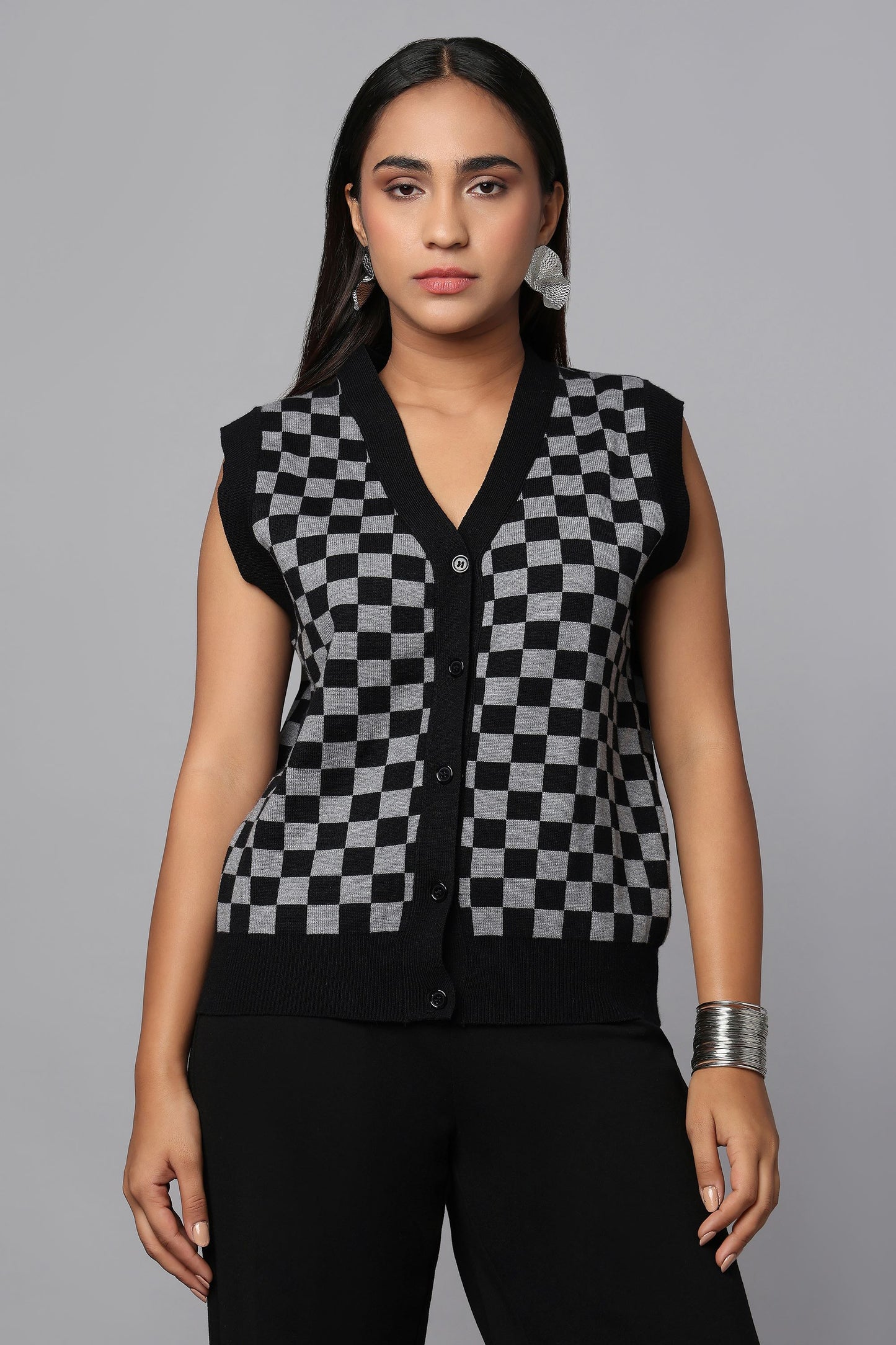 Checkmate Black Sleeveless Sweater Vest