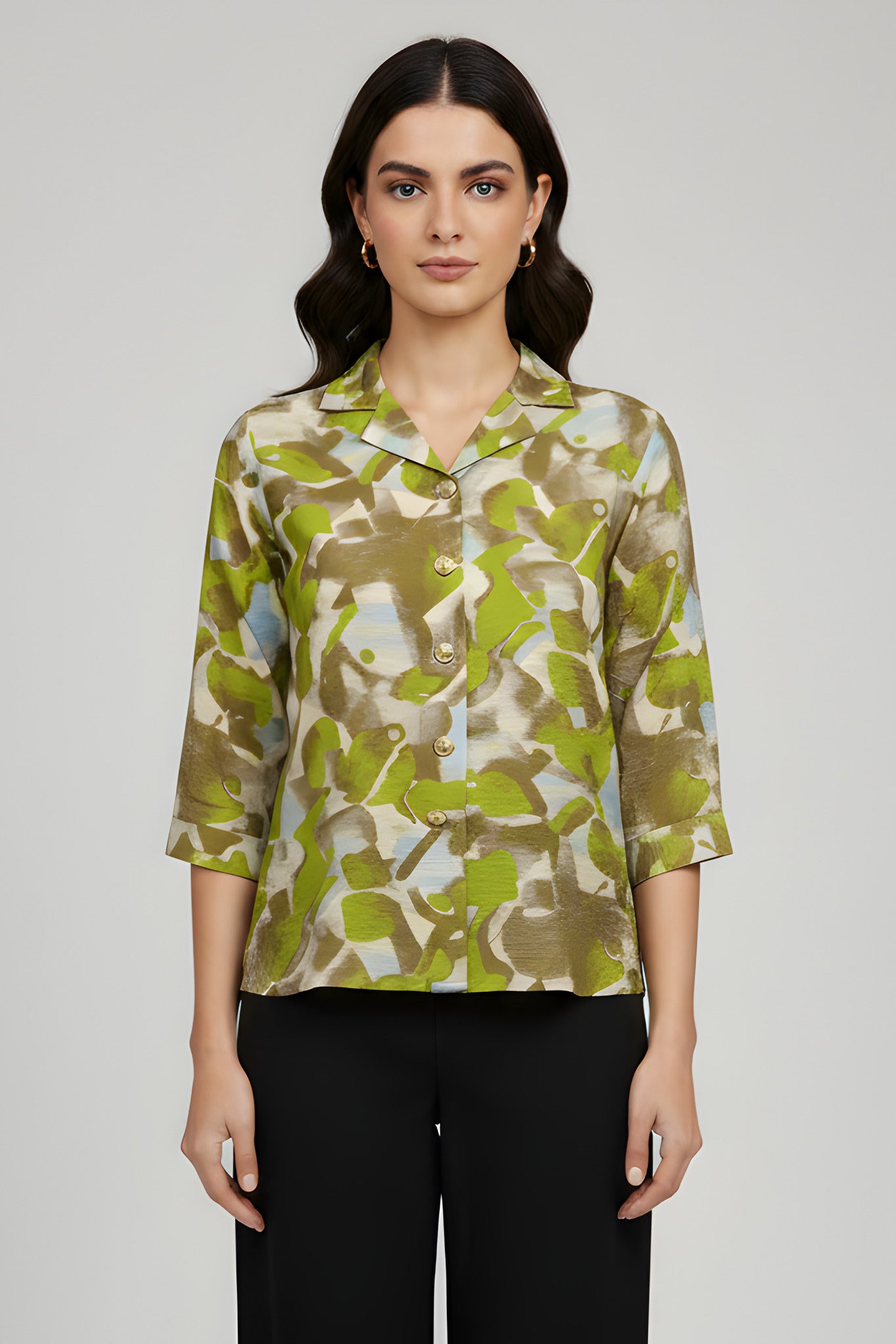 Brushstroke Printed Shirt with Gold Buttons