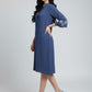 Mandarin Collar Embroidered Sleeve Dress – Blue | Viscose