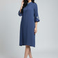 Mandarin Collar Embroidered Sleeve Dress – Blue | Viscose