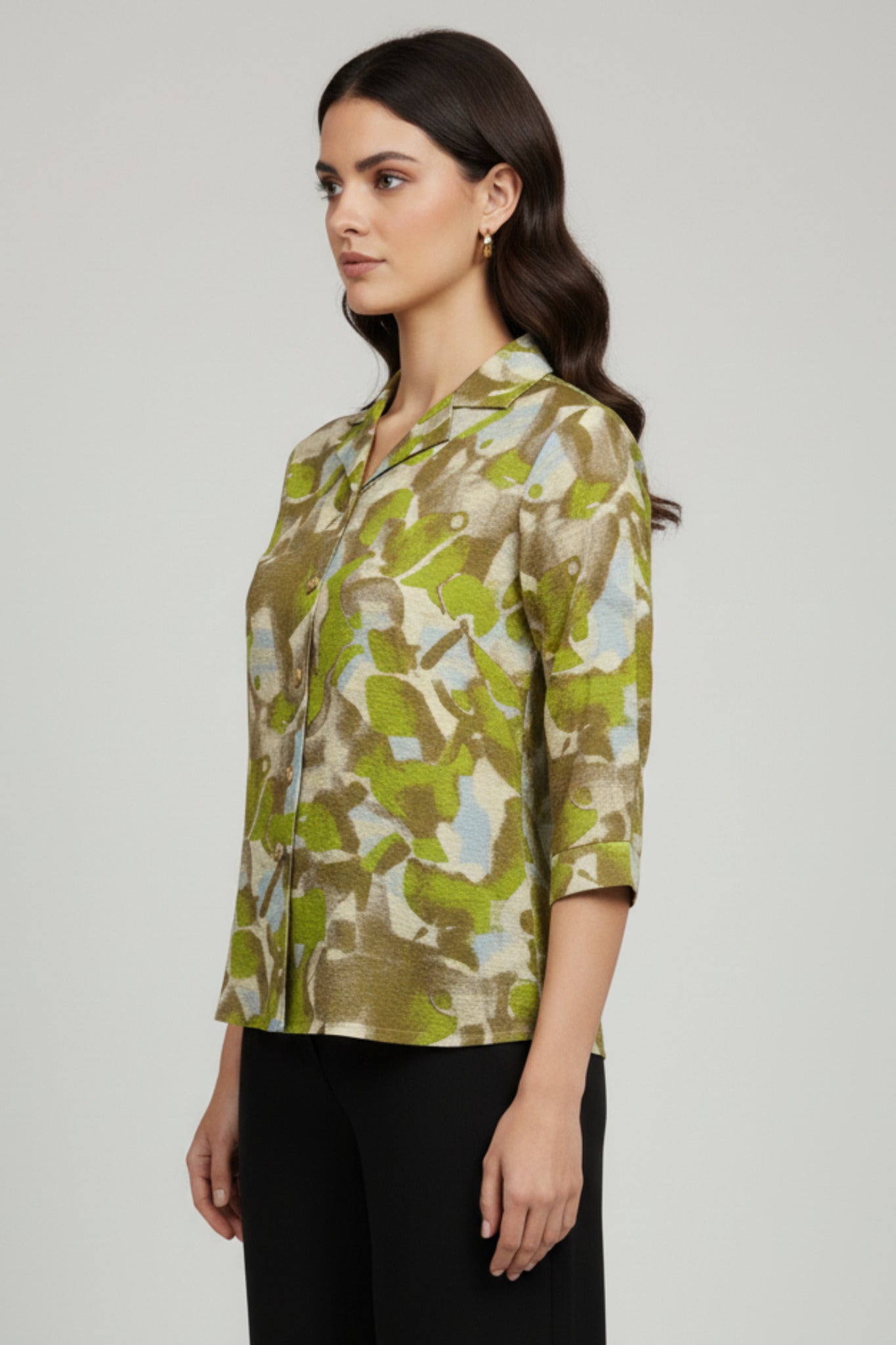 Brushstroke Printed Shirt with Gold Buttons