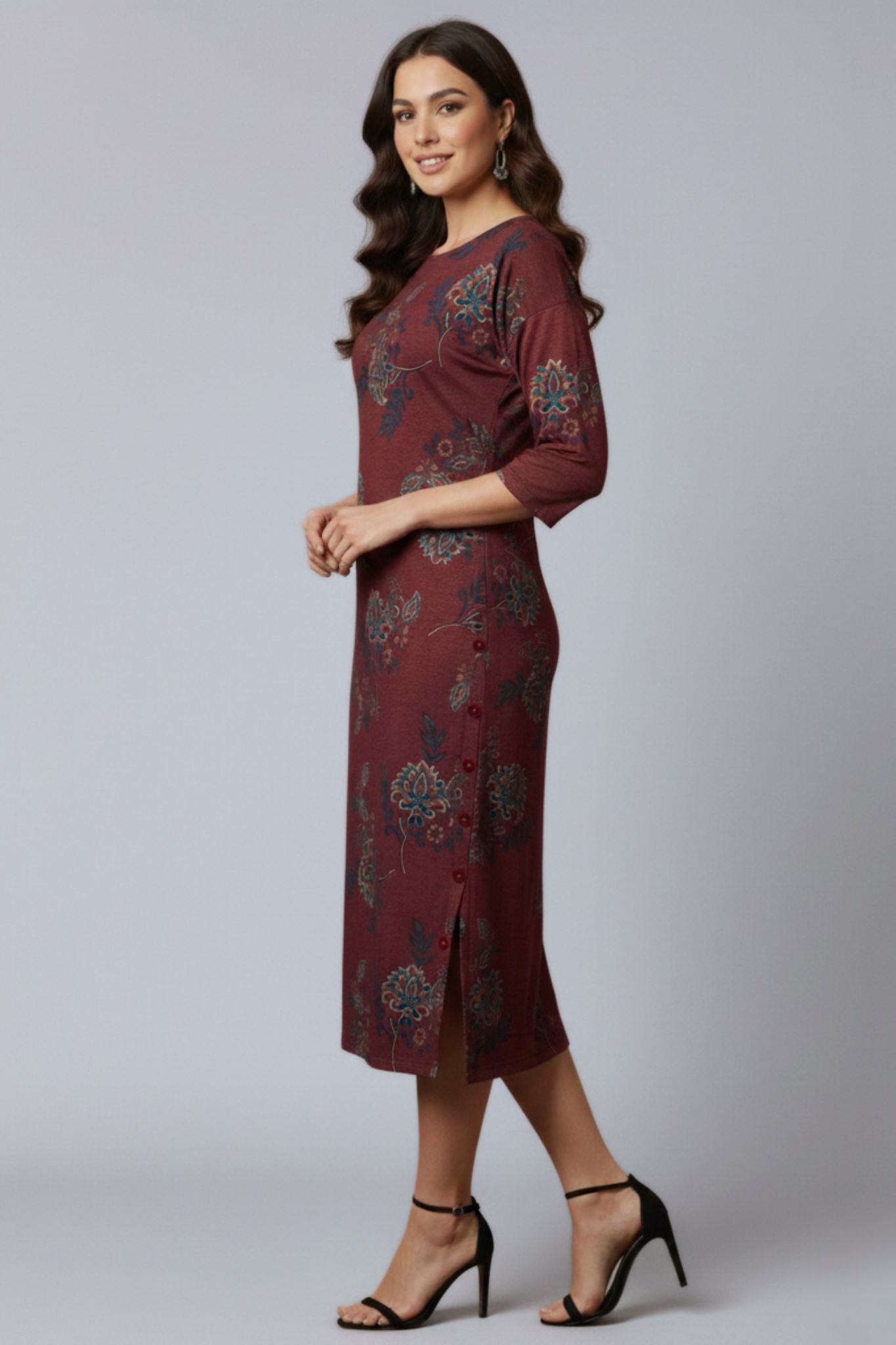 Ishani's Floral Button Knit Dress