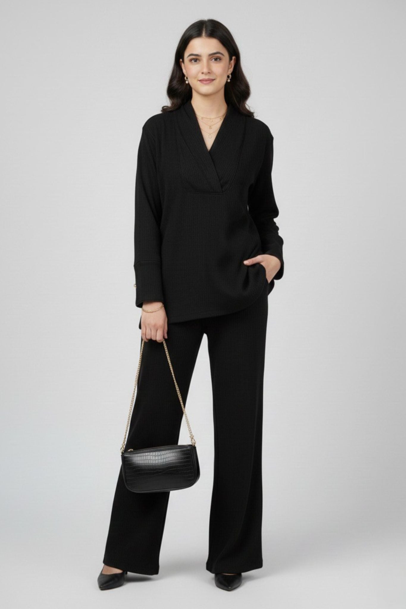 Black Textured Co-Ord Set